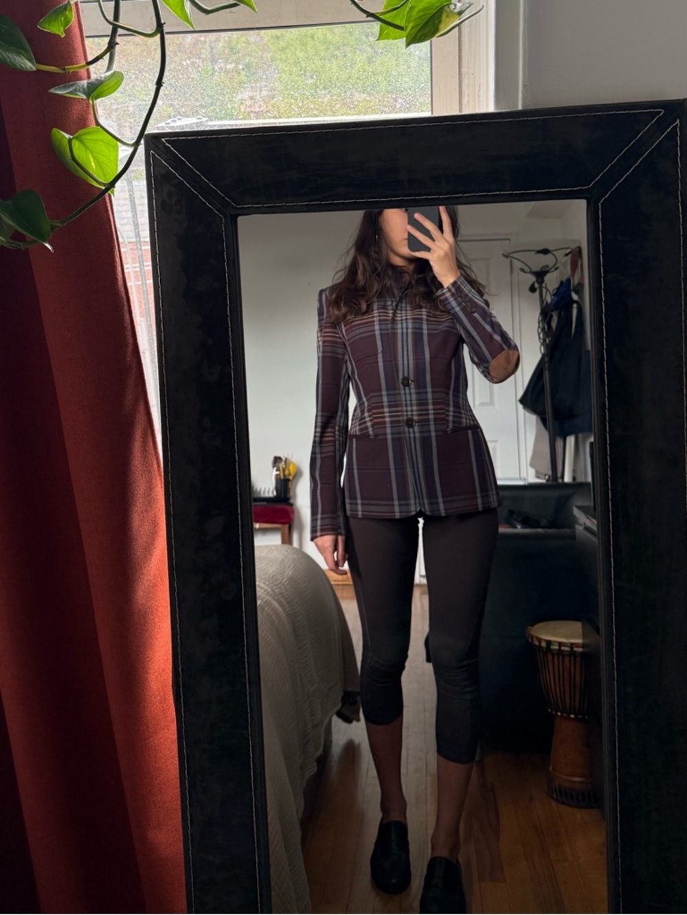 Tommy Hilfiger Burgundy Plaid Fitted Blazer